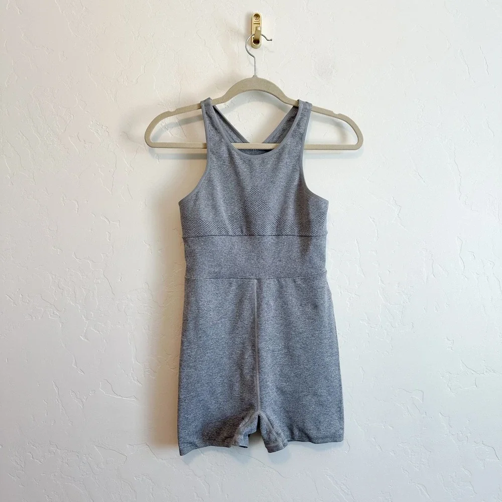 Free People Movement | Every Single Time Heather Athletic Runsie Romper in Gray